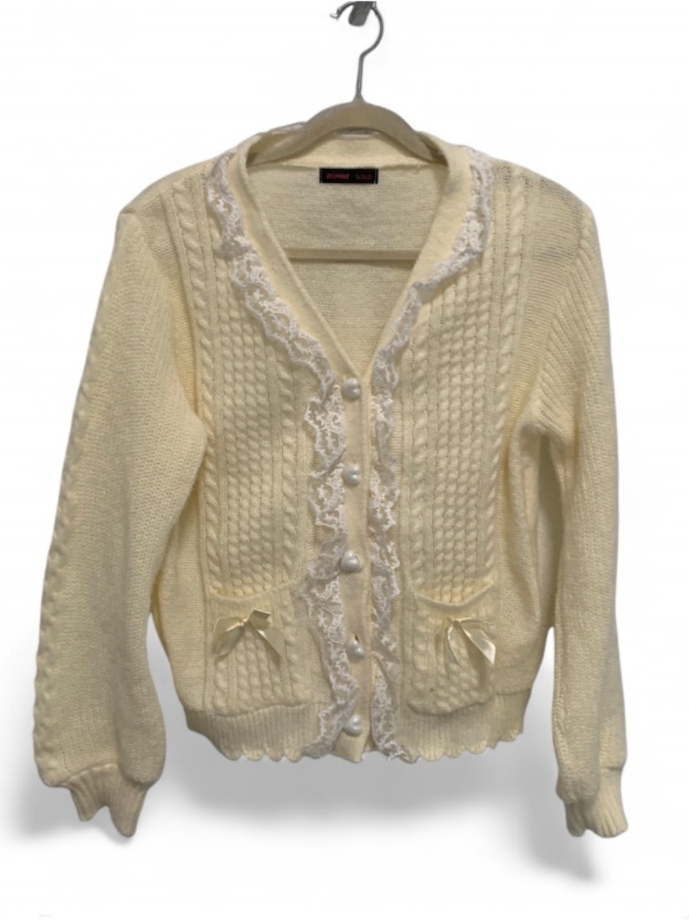 ROMWE Cream Lace-Trim Coquette Feminine Cardigan Sweater
